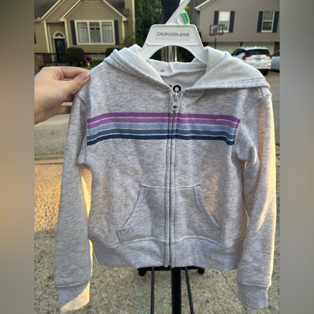 SO Kids Gray Hoodie with Purple and Blue Stripes